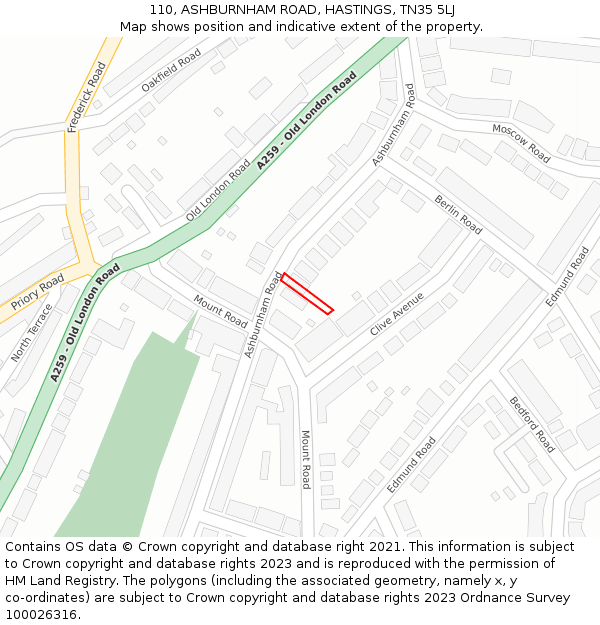 110, ASHBURNHAM ROAD, HASTINGS, TN35 5LJ: Location map and indicative extent of plot