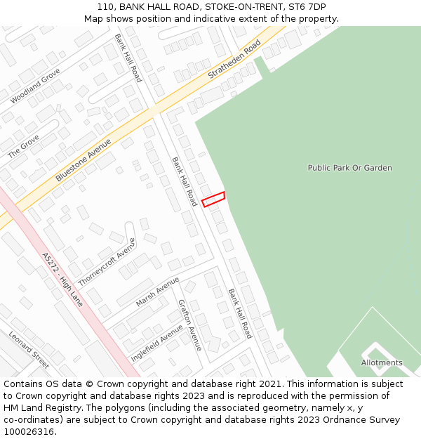 110, BANK HALL ROAD, STOKE-ON-TRENT, ST6 7DP: Location map and indicative extent of plot