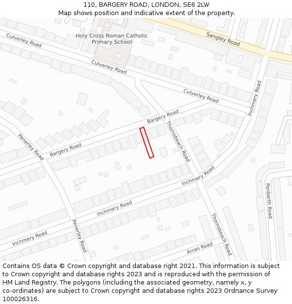 110, BARGERY ROAD, LONDON, SE6 2LW: Location map and indicative extent of plot