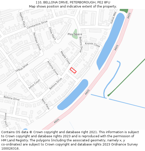 110, BELLONA DRIVE, PETERBOROUGH, PE2 8FU: Location map and indicative extent of plot