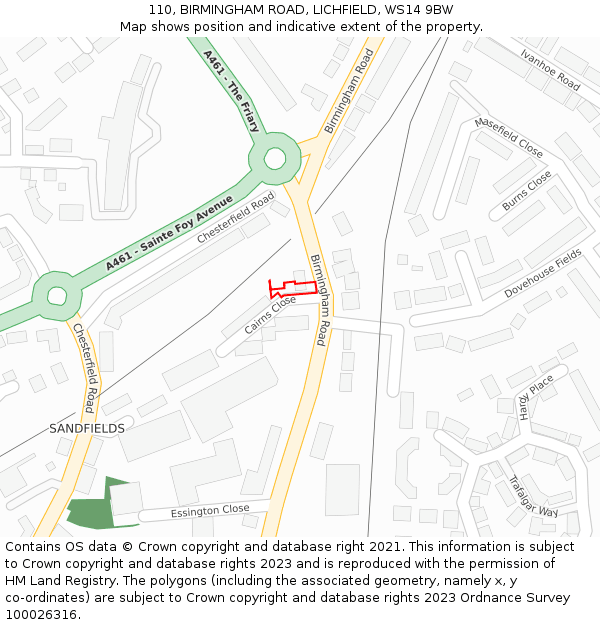 110, BIRMINGHAM ROAD, LICHFIELD, WS14 9BW: Location map and indicative extent of plot