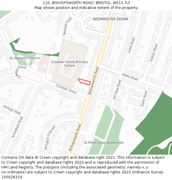 110, BISHOPSWORTH ROAD, BRISTOL, BS13 7LF: Location map and indicative extent of plot