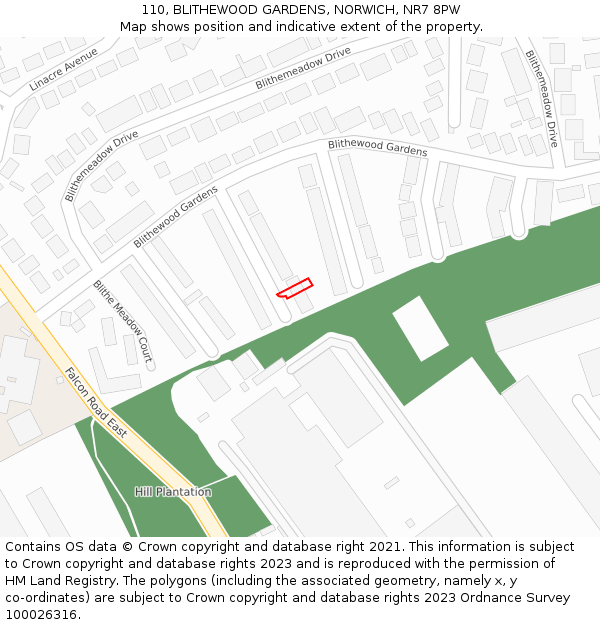 110, BLITHEWOOD GARDENS, NORWICH, NR7 8PW: Location map and indicative extent of plot