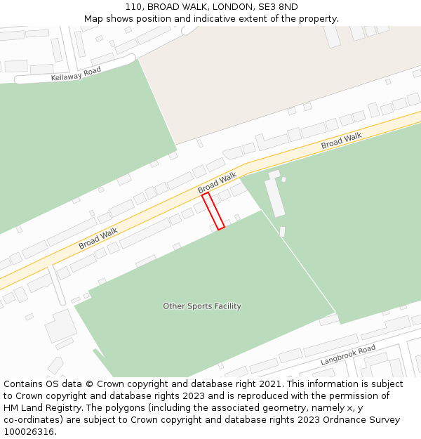 110, BROAD WALK, LONDON, SE3 8ND: Location map and indicative extent of plot