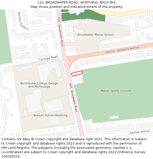 110, BROADWATER ROAD, WORTHING, BN14 8HL: Location map and indicative extent of plot