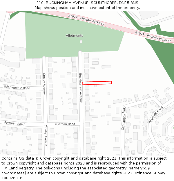 110, BUCKINGHAM AVENUE, SCUNTHORPE, DN15 8NS: Location map and indicative extent of plot