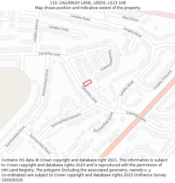 110, CALVERLEY LANE, LEEDS, LS13 1HE: Location map and indicative extent of plot