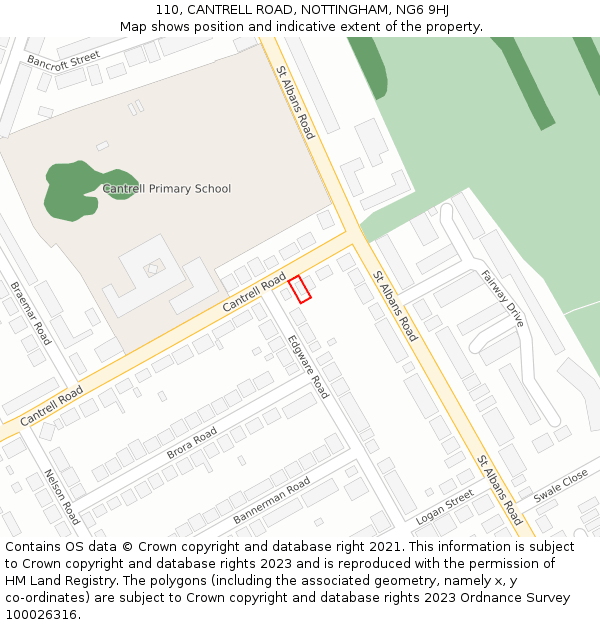 110, CANTRELL ROAD, NOTTINGHAM, NG6 9HJ: Location map and indicative extent of plot