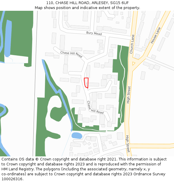 110, CHASE HILL ROAD, ARLESEY, SG15 6UF: Location map and indicative extent of plot