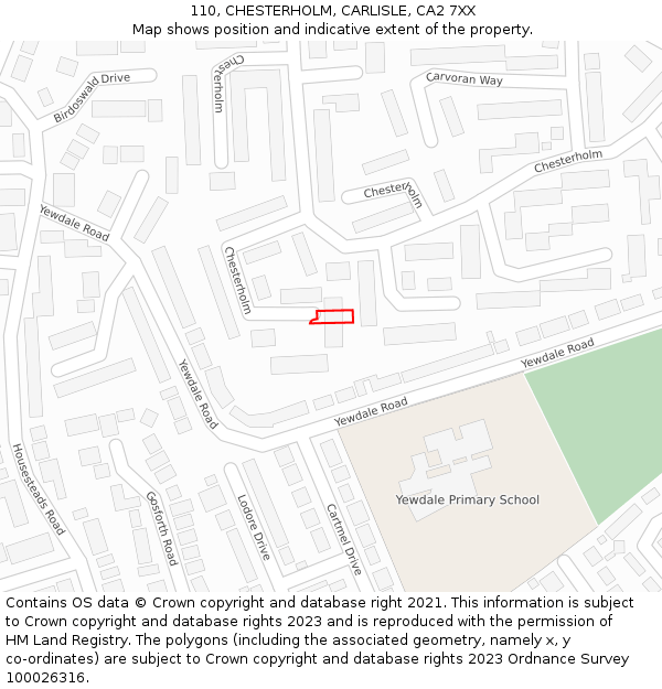 110, CHESTERHOLM, CARLISLE, CA2 7XX: Location map and indicative extent of plot