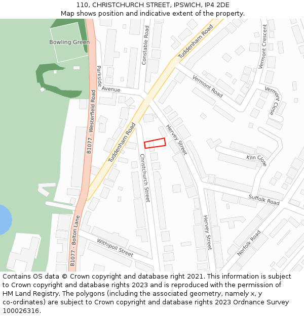 110, CHRISTCHURCH STREET, IPSWICH, IP4 2DE: Location map and indicative extent of plot