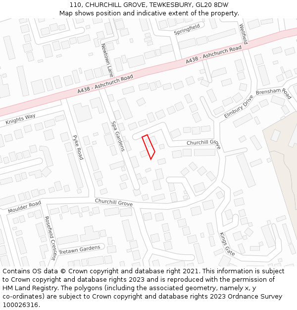 110, CHURCHILL GROVE, TEWKESBURY, GL20 8DW: Location map and indicative extent of plot
