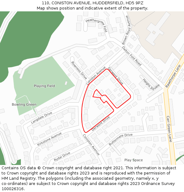 110, CONISTON AVENUE, HUDDERSFIELD, HD5 9PZ: Location map and indicative extent of plot