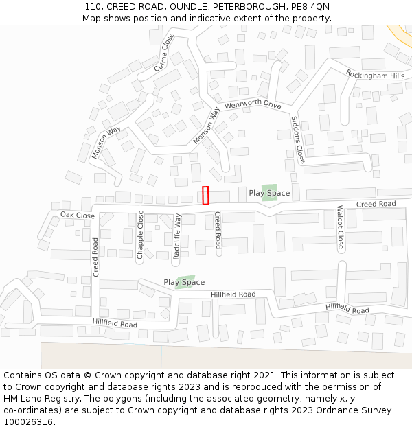 110, CREED ROAD, OUNDLE, PETERBOROUGH, PE8 4QN: Location map and indicative extent of plot