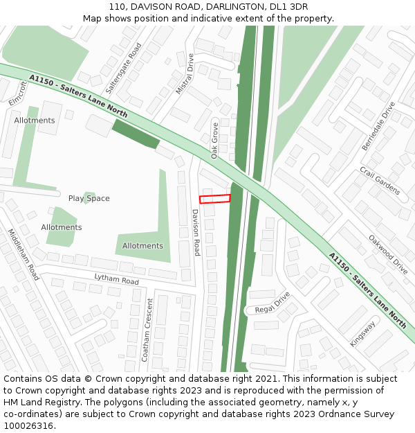 110, DAVISON ROAD, DARLINGTON, DL1 3DR: Location map and indicative extent of plot