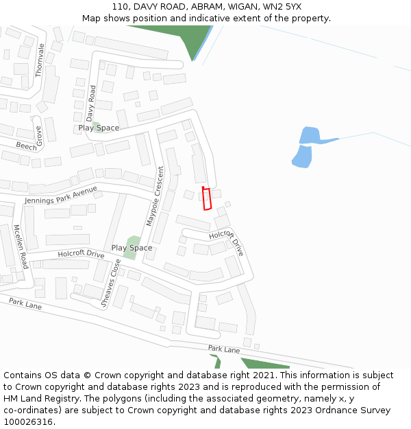 110, DAVY ROAD, ABRAM, WIGAN, WN2 5YX: Location map and indicative extent of plot
