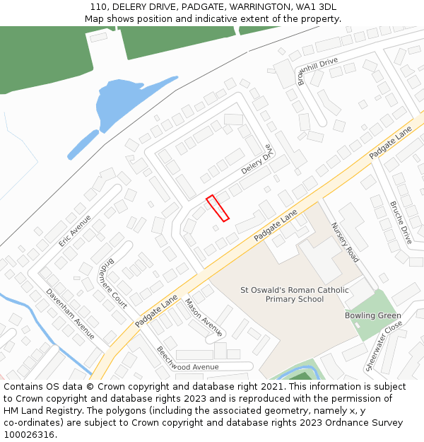 110, DELERY DRIVE, PADGATE, WARRINGTON, WA1 3DL: Location map and indicative extent of plot