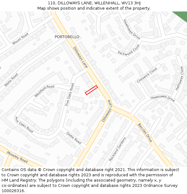 110, DILLOWAYS LANE, WILLENHALL, WV13 3HJ: Location map and indicative extent of plot