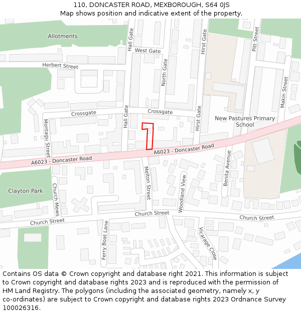 110, DONCASTER ROAD, MEXBOROUGH, S64 0JS: Location map and indicative extent of plot
