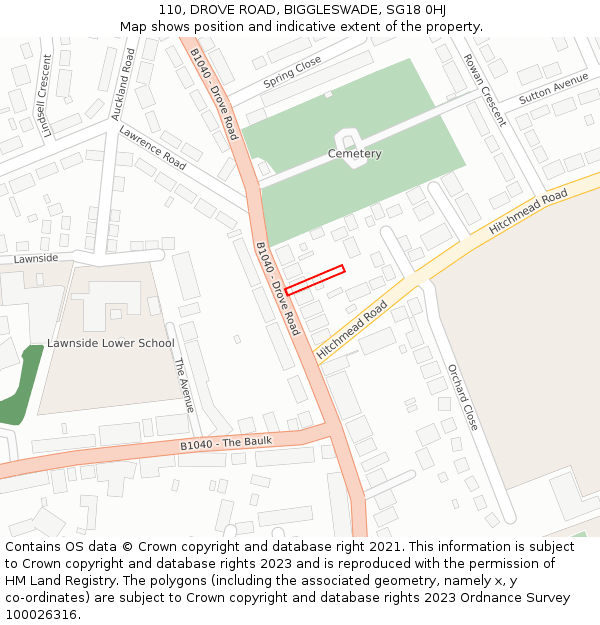 110, DROVE ROAD, BIGGLESWADE, SG18 0HJ: Location map and indicative extent of plot