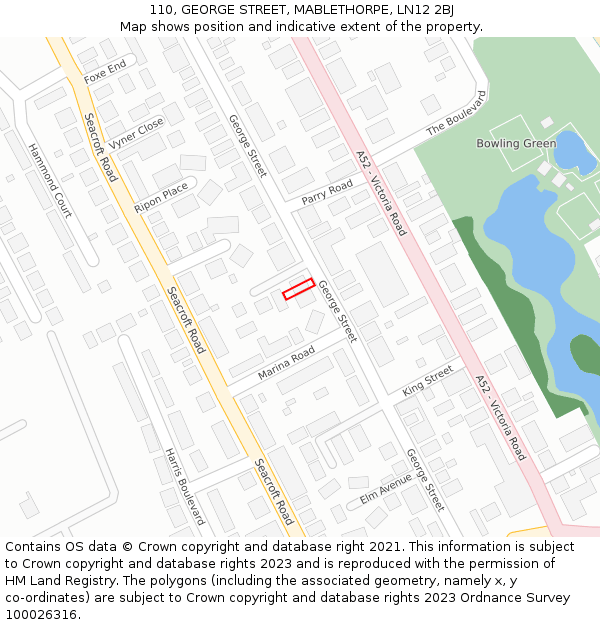 110, GEORGE STREET, MABLETHORPE, LN12 2BJ: Location map and indicative extent of plot