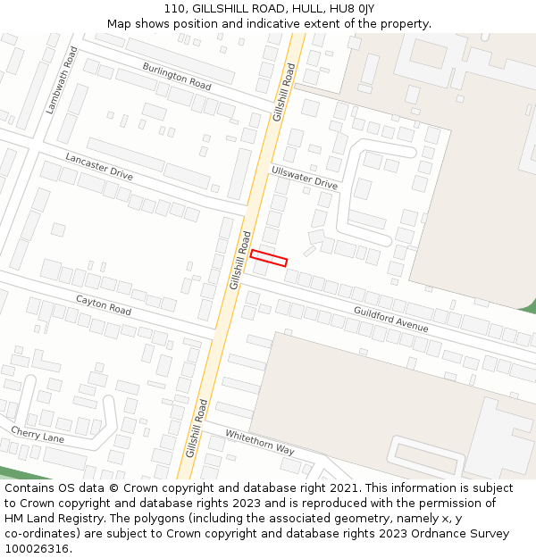 110, GILLSHILL ROAD, HULL, HU8 0JY: Location map and indicative extent of plot