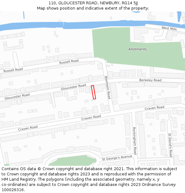 110, GLOUCESTER ROAD, NEWBURY, RG14 5JJ: Location map and indicative extent of plot