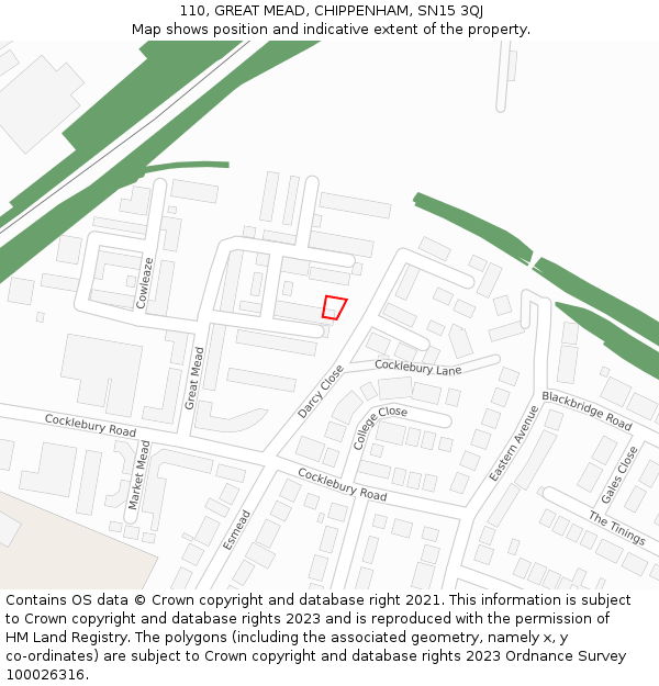 110, GREAT MEAD, CHIPPENHAM, SN15 3QJ: Location map and indicative extent of plot