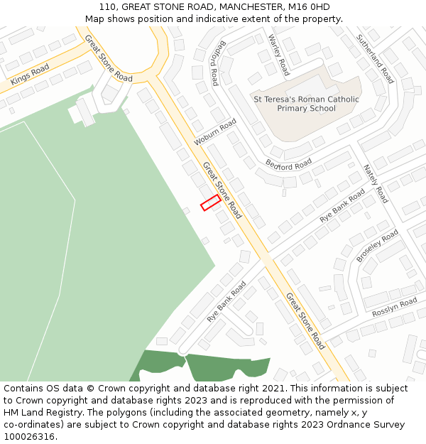 110, GREAT STONE ROAD, MANCHESTER, M16 0HD: Location map and indicative extent of plot
