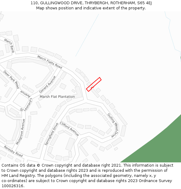 110, GULLINGWOOD DRIVE, THRYBERGH, ROTHERHAM, S65 4EJ: Location map and indicative extent of plot
