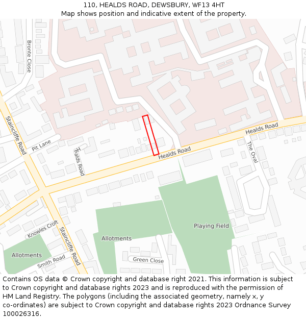 110, HEALDS ROAD, DEWSBURY, WF13 4HT: Location map and indicative extent of plot