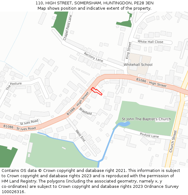 110, HIGH STREET, SOMERSHAM, HUNTINGDON, PE28 3EN: Location map and indicative extent of plot