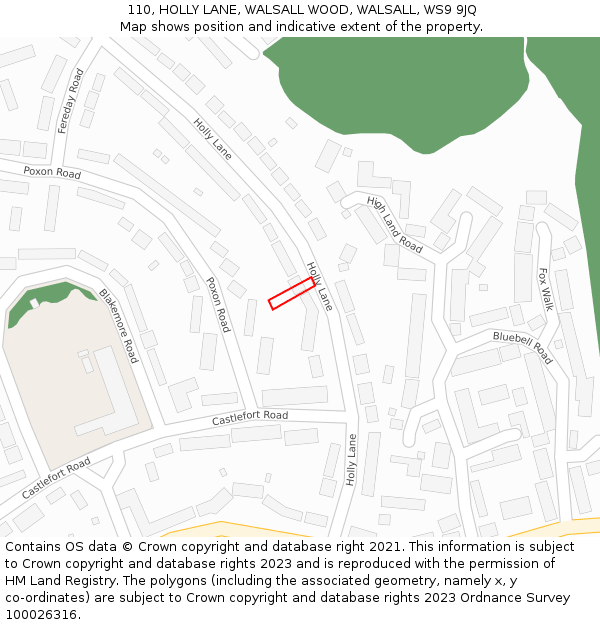 110, HOLLY LANE, WALSALL WOOD, WALSALL, WS9 9JQ: Location map and indicative extent of plot