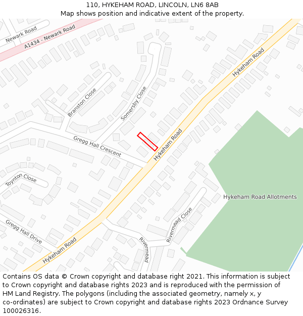 110, HYKEHAM ROAD, LINCOLN, LN6 8AB: Location map and indicative extent of plot