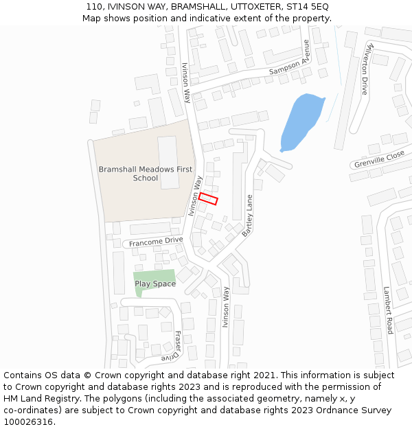 110, IVINSON WAY, BRAMSHALL, UTTOXETER, ST14 5EQ: Location map and indicative extent of plot