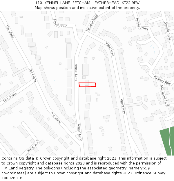 110, KENNEL LANE, FETCHAM, LEATHERHEAD, KT22 9PW: Location map and indicative extent of plot