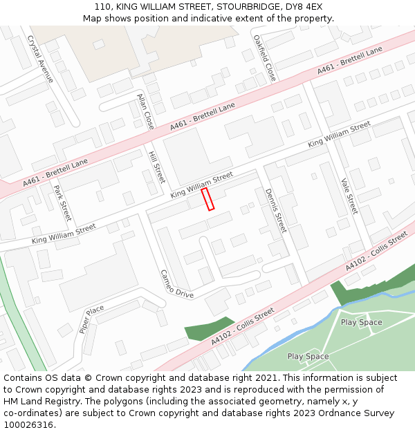 110, KING WILLIAM STREET, STOURBRIDGE, DY8 4EX: Location map and indicative extent of plot