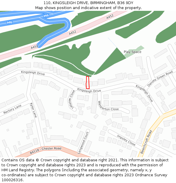 110, KINGSLEIGH DRIVE, BIRMINGHAM, B36 9DY: Location map and indicative extent of plot