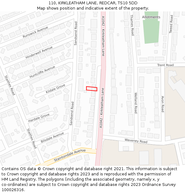 110, KIRKLEATHAM LANE, REDCAR, TS10 5DD: Location map and indicative extent of plot