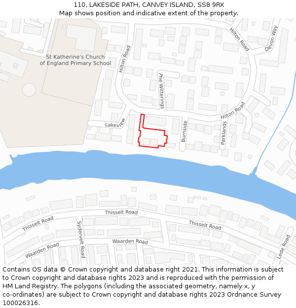 110, LAKESIDE PATH, CANVEY ISLAND, SS8 9RX: Location map and indicative extent of plot