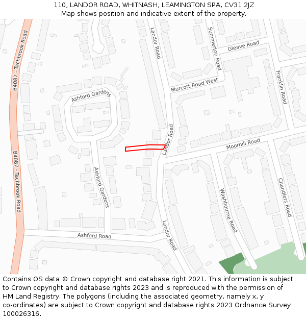110, LANDOR ROAD, WHITNASH, LEAMINGTON SPA, CV31 2JZ: Location map and indicative extent of plot