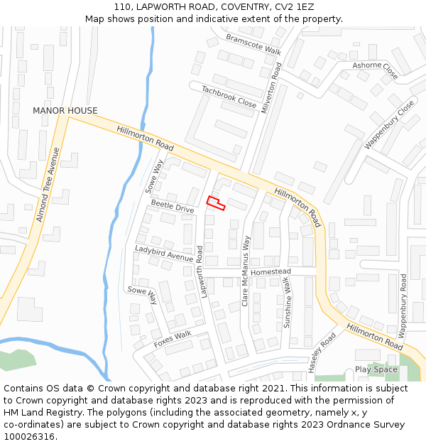 110, LAPWORTH ROAD, COVENTRY, CV2 1EZ: Location map and indicative extent of plot