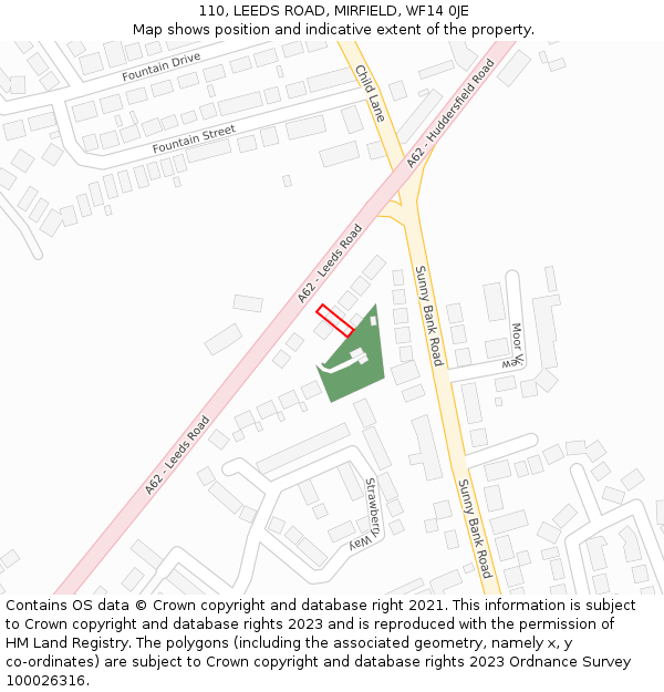 110, LEEDS ROAD, MIRFIELD, WF14 0JE: Location map and indicative extent of plot