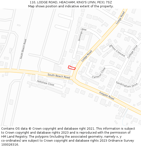 110, LODGE ROAD, HEACHAM, KING'S LYNN, PE31 7SZ: Location map and indicative extent of plot