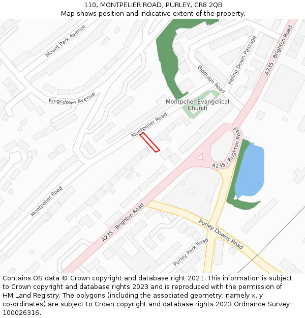 110, MONTPELIER ROAD, PURLEY, CR8 2QB: Location map and indicative extent of plot