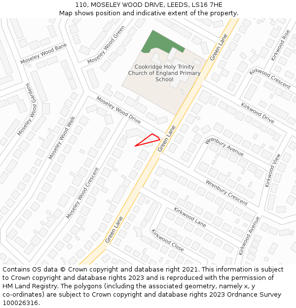 110, MOSELEY WOOD DRIVE, LEEDS, LS16 7HE: Location map and indicative extent of plot