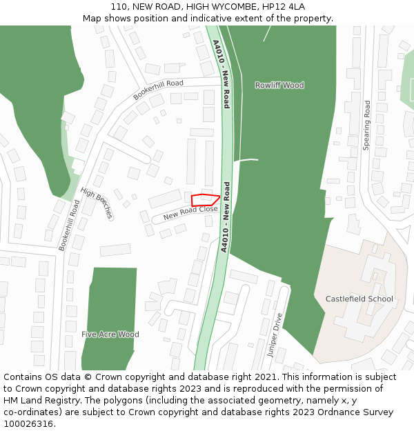 110, NEW ROAD, HIGH WYCOMBE, HP12 4LA: Location map and indicative extent of plot