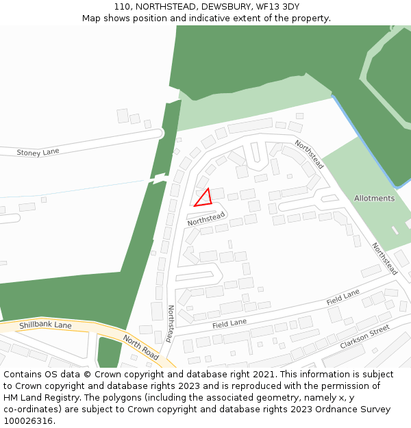 110, NORTHSTEAD, DEWSBURY, WF13 3DY: Location map and indicative extent of plot