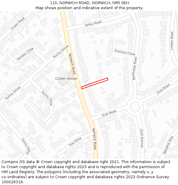 110, NORWICH ROAD, NORWICH, NR5 0EH: Location map and indicative extent of plot