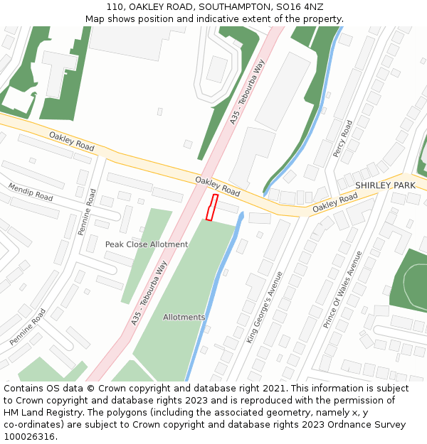 110, OAKLEY ROAD, SOUTHAMPTON, SO16 4NZ: Location map and indicative extent of plot